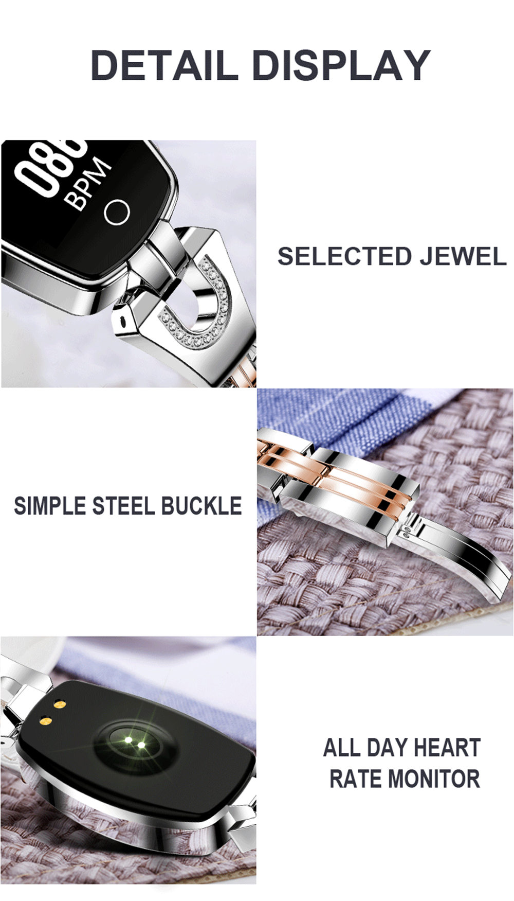 H8 Women Smart Bracelet 0.96 Inch TFT Color Screen Heart Rate Sleep Monitor IP67 Waterproof Multiple Sports Mode - Black