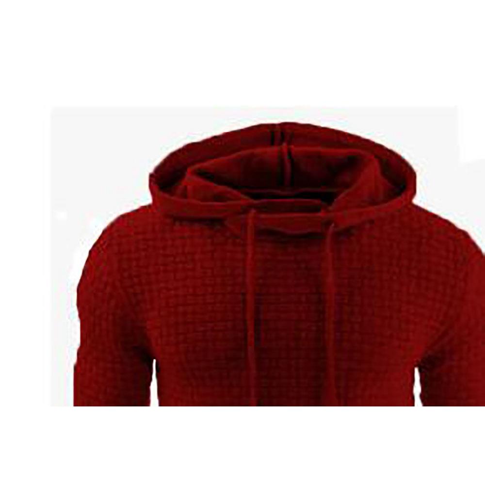 Men's Basic Winter Warm Long Sleeve Grid Hoodie (Sweatshirt Outwear Sweater Size L) - Red