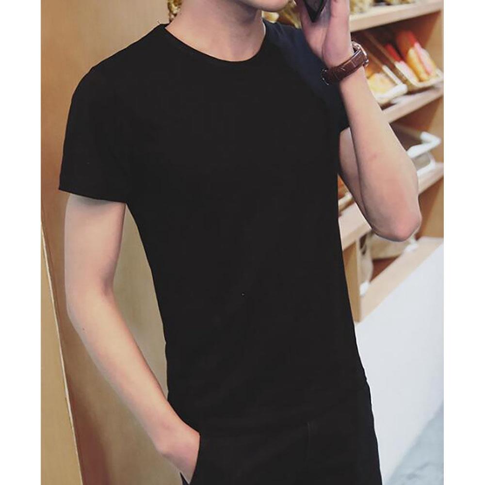 Men's Basic Round Neck Short Sleeve T-shirt (Personality Tee Cultivating Size M) - Black