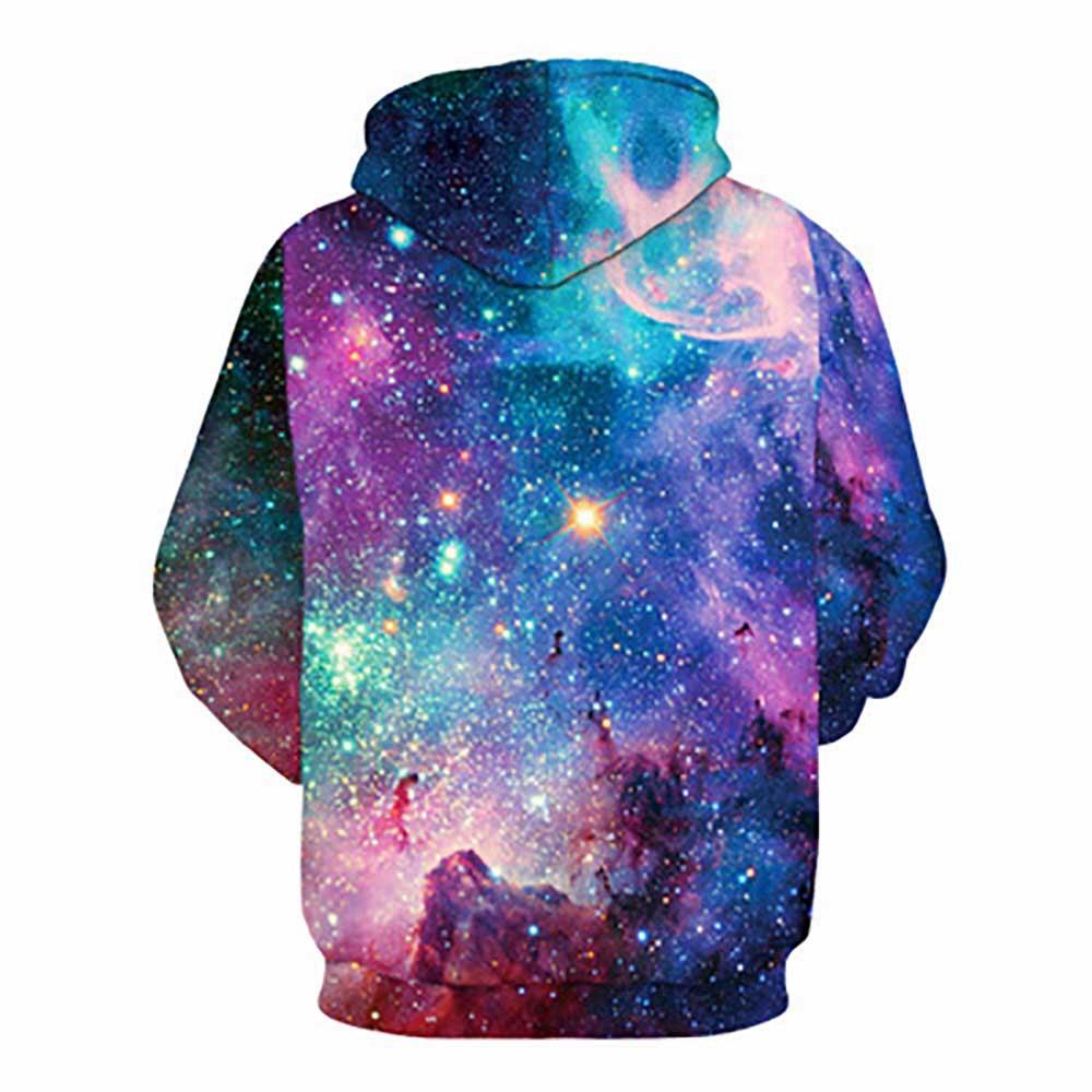 3D Digital Printed Starry Sky Pattern Unisex Long Sleeve Pullover Hoodie Sweatshirt Size S - Multi-color