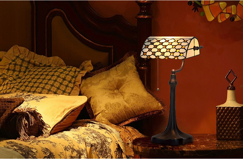 FUMAT Tiffany Style Stained Glass Table Lamp - Romantic Bead Curtain Bank Light Design