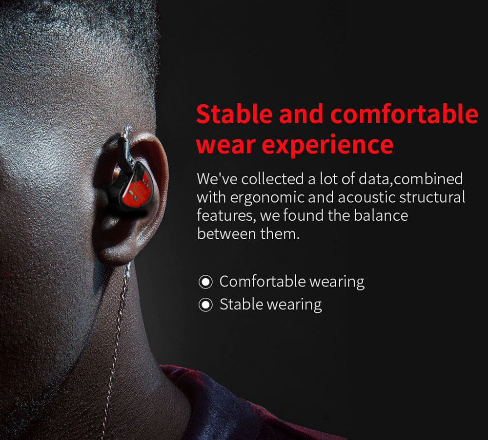 KZ AS10 5BA HiFi Stereo Earphone In-ear Earbuds with 0.75mm 2 Pin Cable - Black WITH MIC
