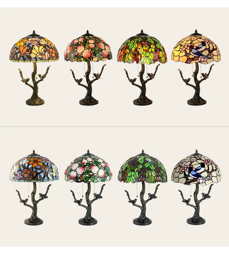 FUMAT 16 Inches Tiffany Style Stained Glass Handcrafted Table Lamp - Resin Base Magnolia Blossom Design