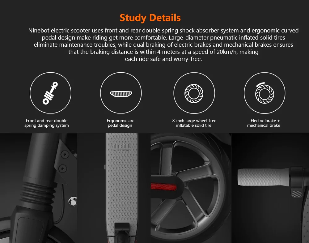 Xiaomi Ninebot Segway KickScooter ES2 Folding Electric Scooter Sports Vision 700W Motor 25km/h Speed With LED Lights - Black