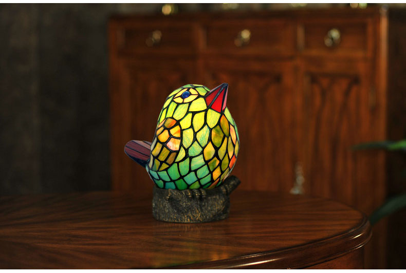 FUMAT Tiffany Style Stained Glass Handcrafted Table Lamp - Creative Colorful Angry Bird Design