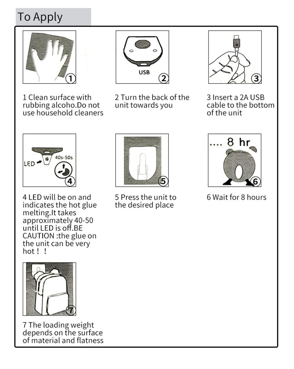 3PCS Electric USB Charging Hook (Recyclable Non-stick Hot Glue) - White