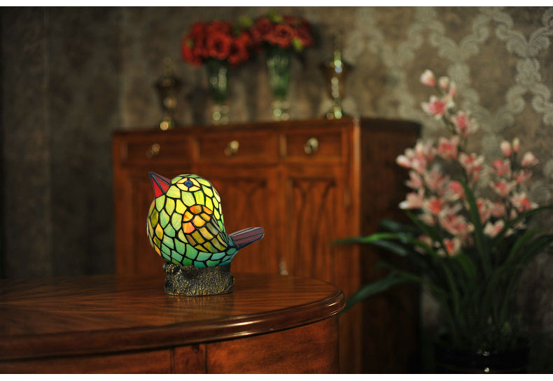 FUMAT Tiffany Style Stained Glass Handcrafted Table Lamp - Creative Colorful Angry Bird Design