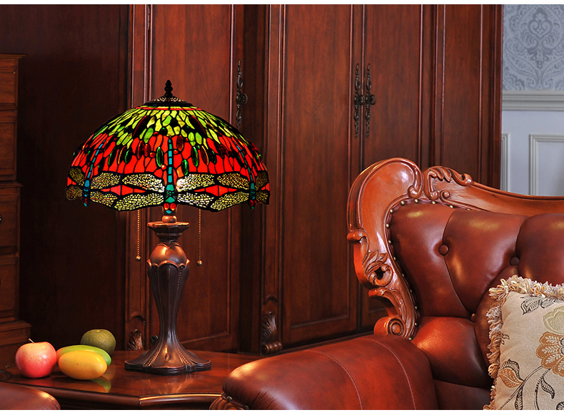 FUMAT 16" Tiffany Style Stained Glass Table Lamp - Retro Dragonfly Glass Design