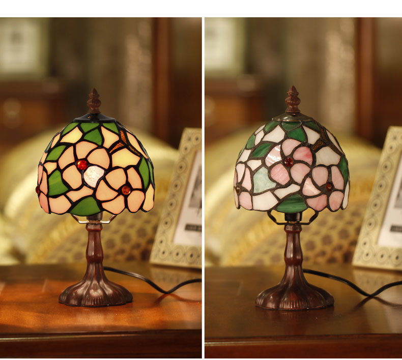 FUMAT Tiffany Style Stained Glass Table Lamp - Romantic Cherry Blossoms Design