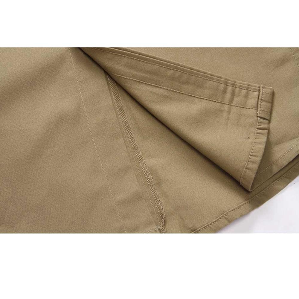 Men's Autumn Business Casual Lapel Shirt Long Sleeve Slim Fit 100% Cotton Size M - Khaki