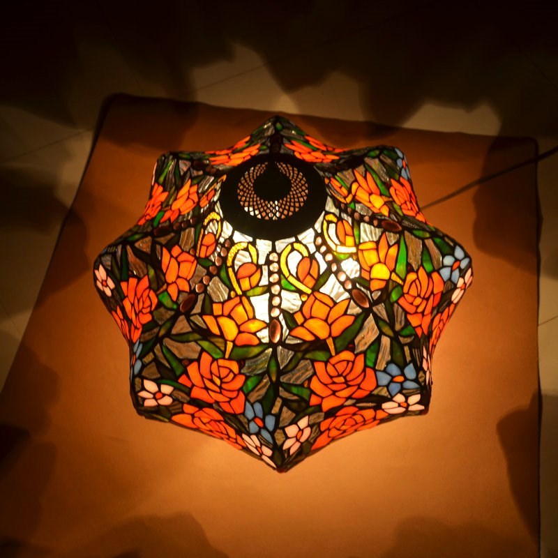 FUMAT 18" Tiffany Style Crystal Stained Glass Floor Lamp - Retro Flower Design