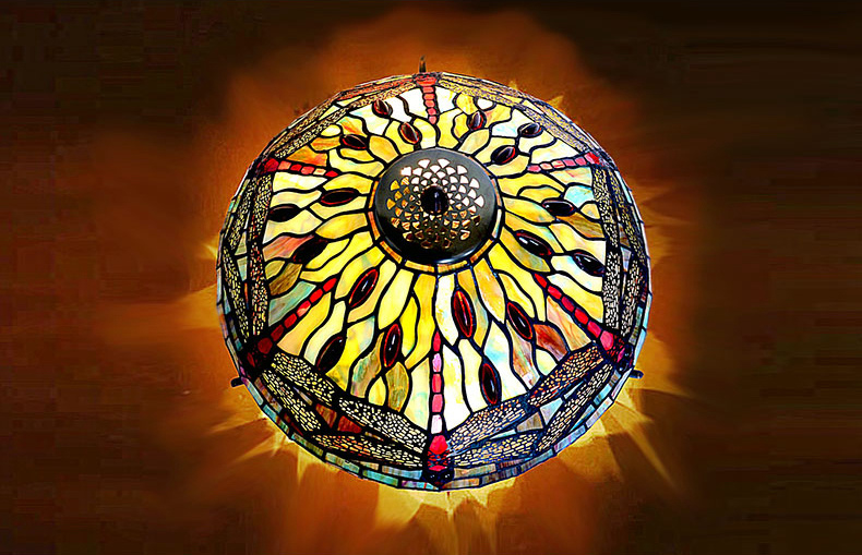 FUMAT 16 Inches Tiffany Style Stained Glass Double Lit Table Lamp - Color Glass Base Dragonfly Design