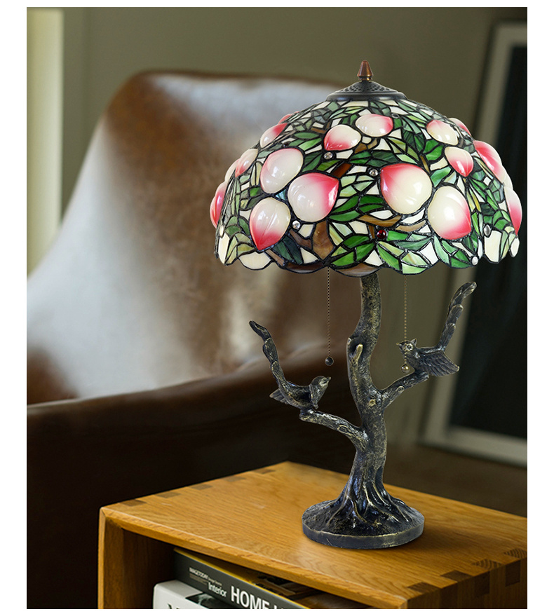 FUMAT 16 Inches Tiffany Style Stained Glass Handcrafted Table Lamp - Resin Base Magnolia Blossom Design