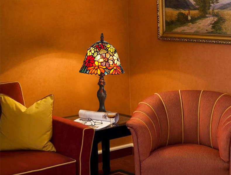 FUMAT 8" Tiffany Style Stained Glass Table Lamp - Romantic Flower Design
