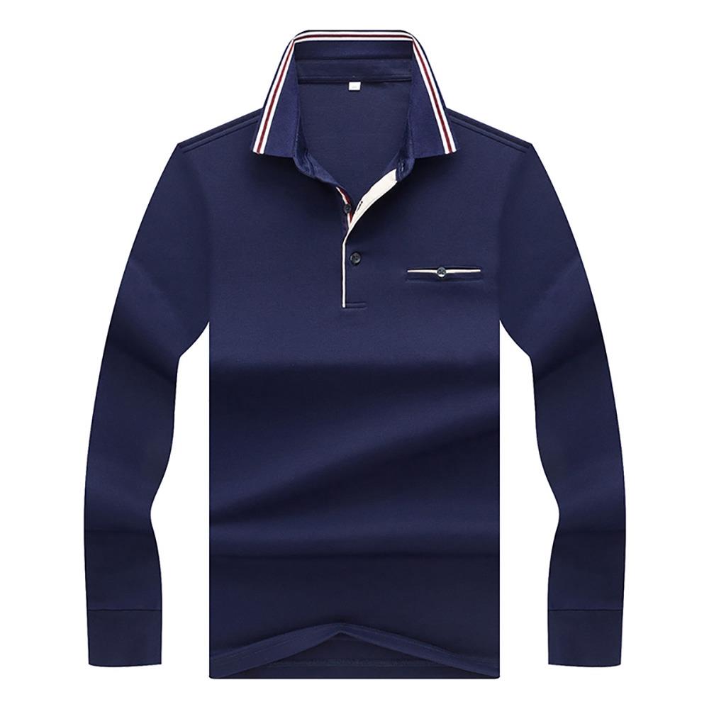 Men's Autumn Business Casual Long Sleeve Lapel Polo Shirt Anti-Pilling Size XL - Blue