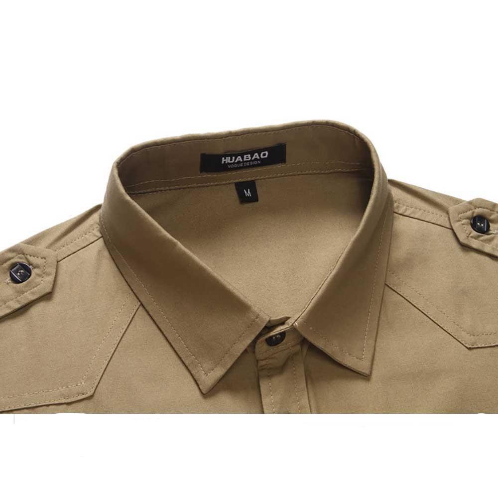 Men's Autumn Business Casual Lapel Shirt Long Sleeve Slim Fit 100% Cotton Size M - Khaki