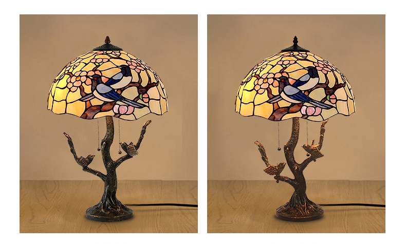 FUMAT 16 Inches Tiffany Style Stained Glass Handcrafted Table Lamp - Resin Base Magnolia Blossom Design