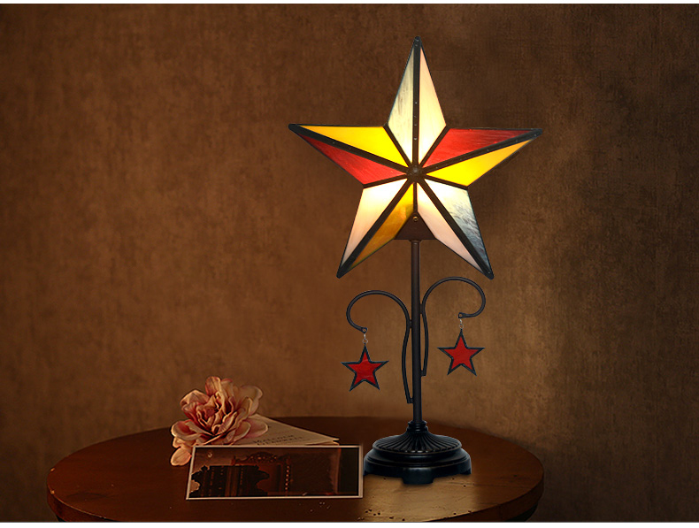 FUMAT Tiffany Style Stained Glass Handcrafted Table Lamp - Creative Five-pointed Star Design