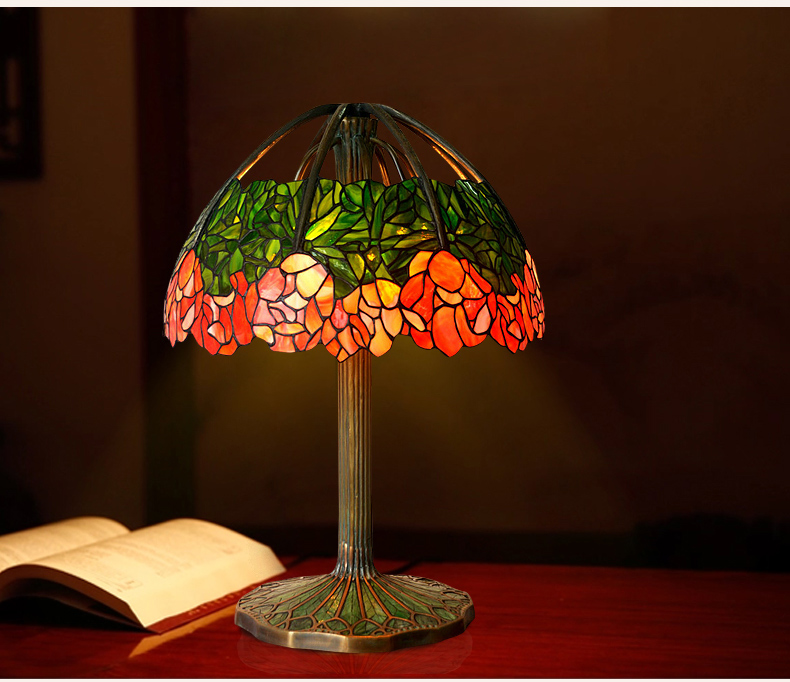 FUMAT Tiffany Style Stained Glass Handcrafted Table Lamp - Romantic Lotus Design