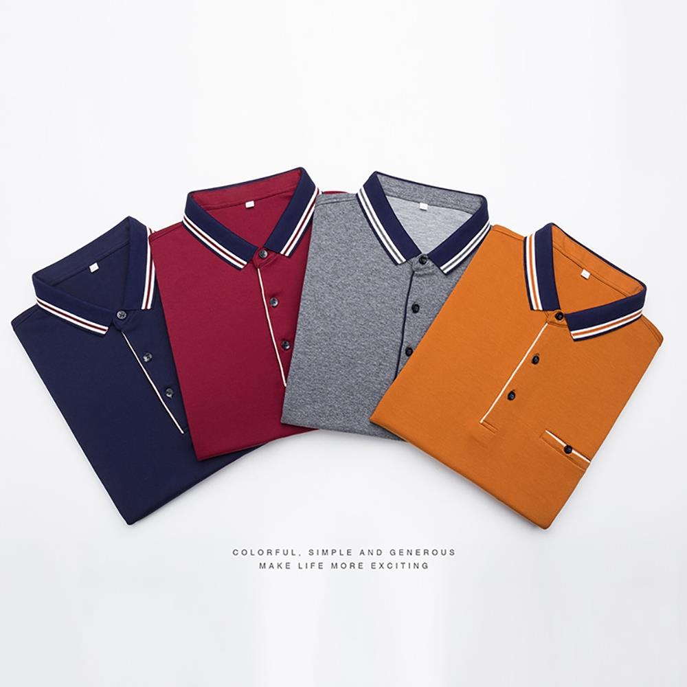 Men's Autumn Business Casual Long Sleeve Lapel Polo Shirt Anti-Pilling Size XL - Blue