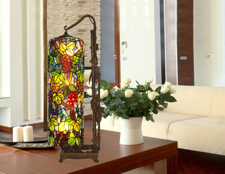 FUMAT Tiffany Style Stained Glass Floor Lamp - Romantic Grape Design