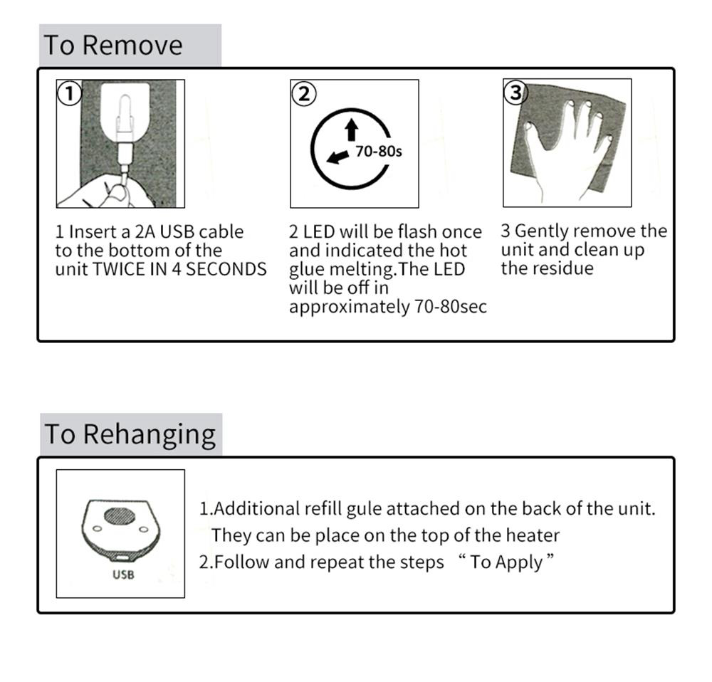 3PCS Electric USB Charging Hook (Recyclable Non-stick Hot Glue) - White