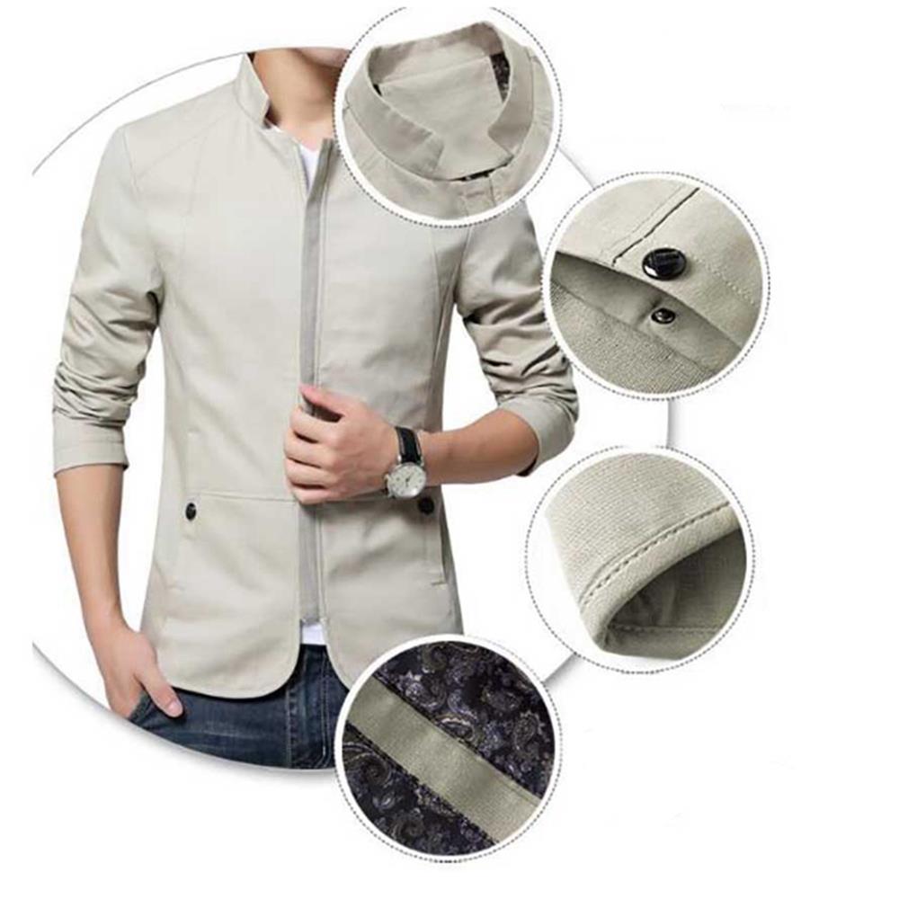 Men's Autumn & Winter Business Casual Stand Collar Coat Slim Fit Jacket With Zipper Size M - Beige