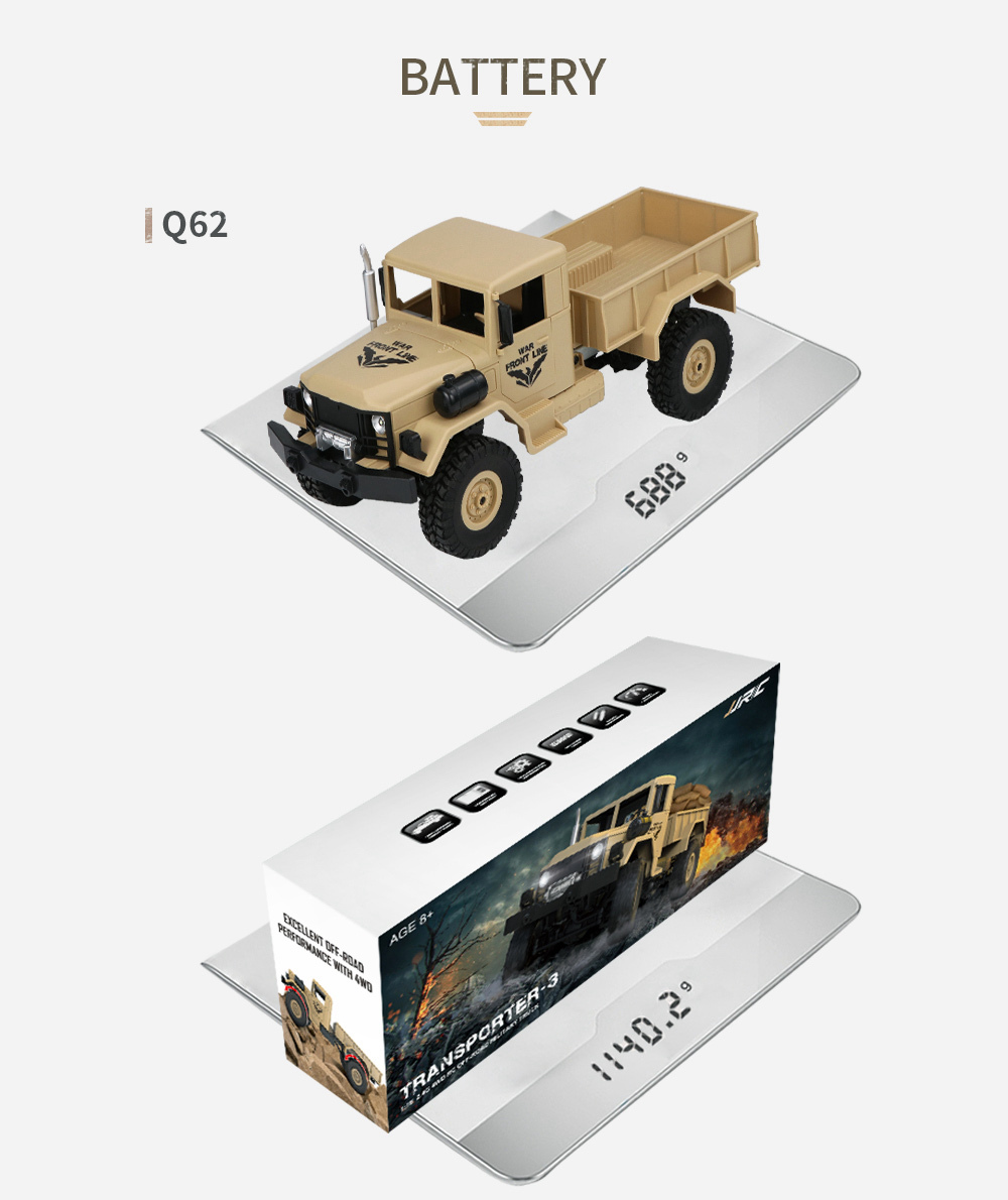 JJRC Q63 Transporter-4 2.4G 1:16 6WD Brushed Off-road RC Car Military Truck RTR - Khaki