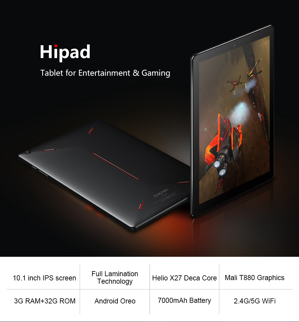 Chuwi Hipad Tablet PC Helio X27 MTK6797X Deca Core 10.1" IPS Screen 1920*1200 Android Oreo 3GB RAM 32GB ROM - Black