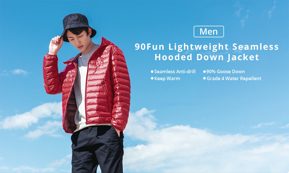Xiaomi 90Fun Men's Hooded Down Jacket (Lightweight Seamless 90% Goose Down Size S) - Black