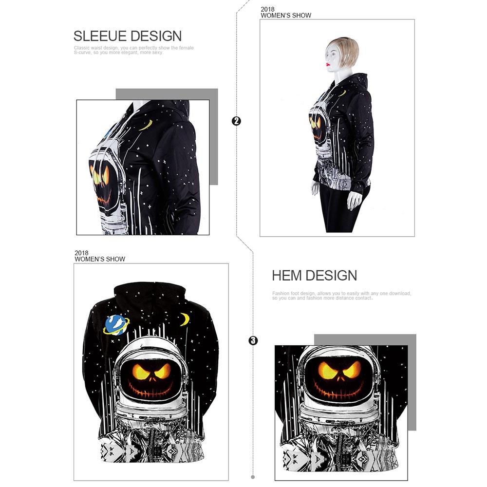 3D Digital Printed Halloween Series Pumpkin Astronaut Pattern Unisex Long Sleeve Pullover Hoodie Size M - Black