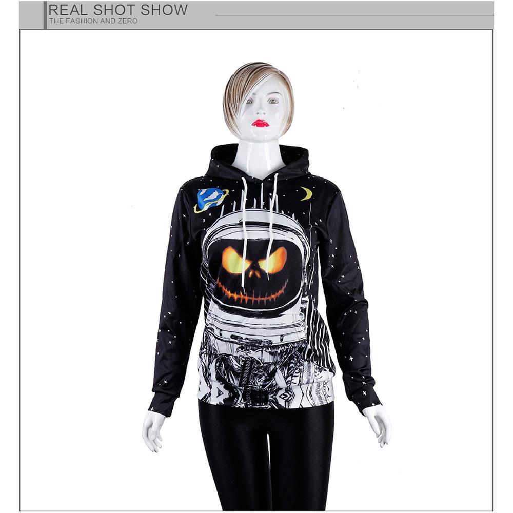 3D Digital Printed Halloween Series Pumpkin Astronaut Pattern Unisex Long Sleeve Pullover Hoodie Size M - Black