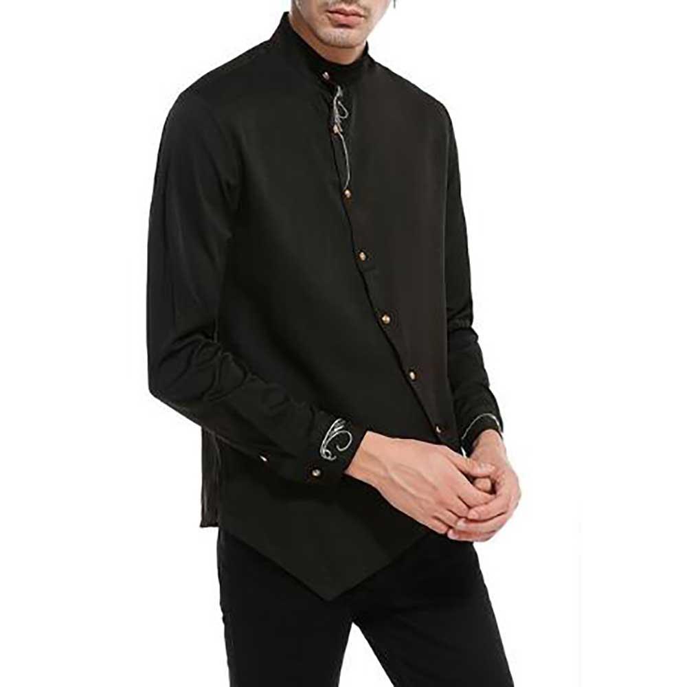 Men's Fashion Casual Long Sleeve Shirt Slim Fit Special Buttons Cotton Size S - Black