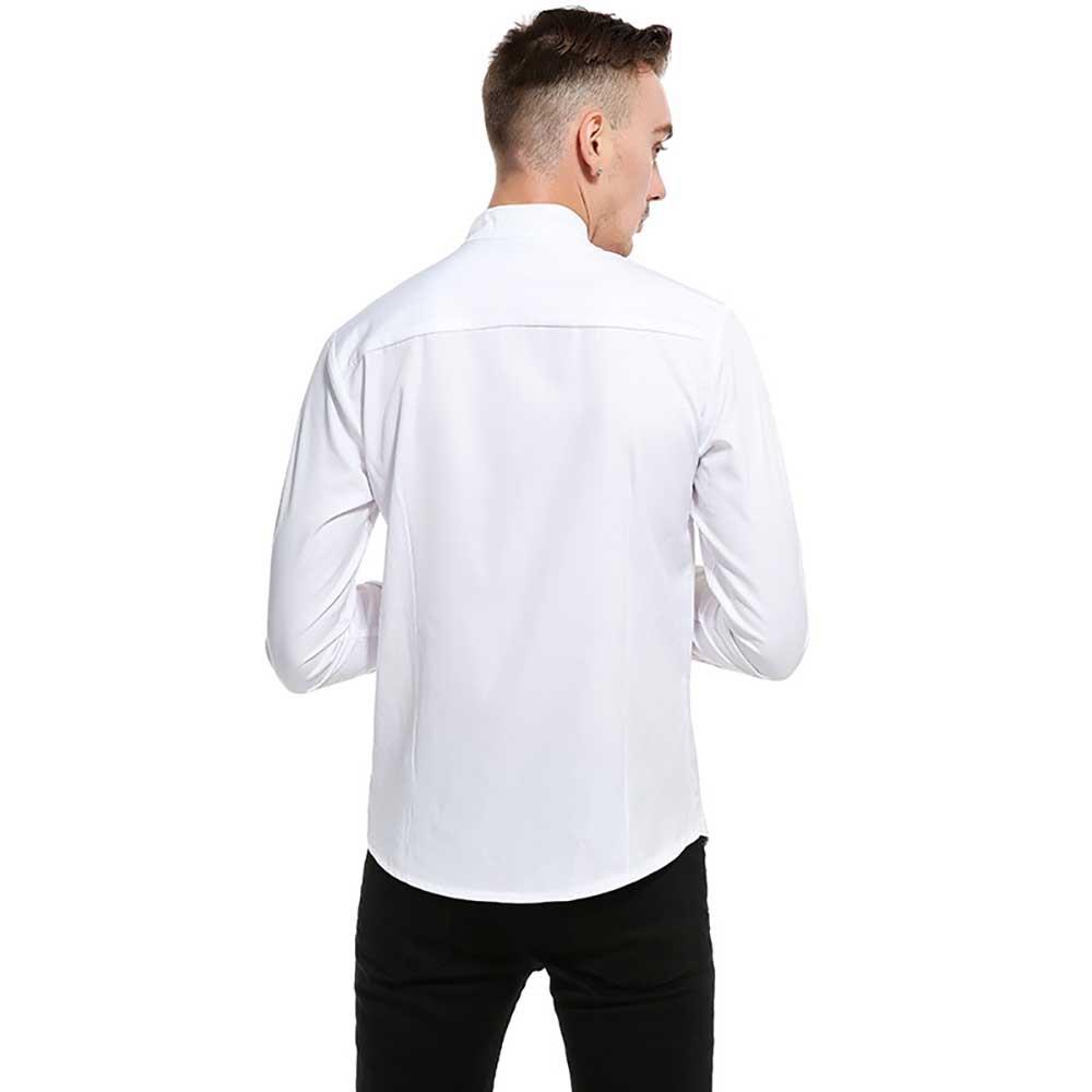 Men's Fashion Casual Long Sleeved Shirt Solid Color Slim Fit Cotton Size S - White