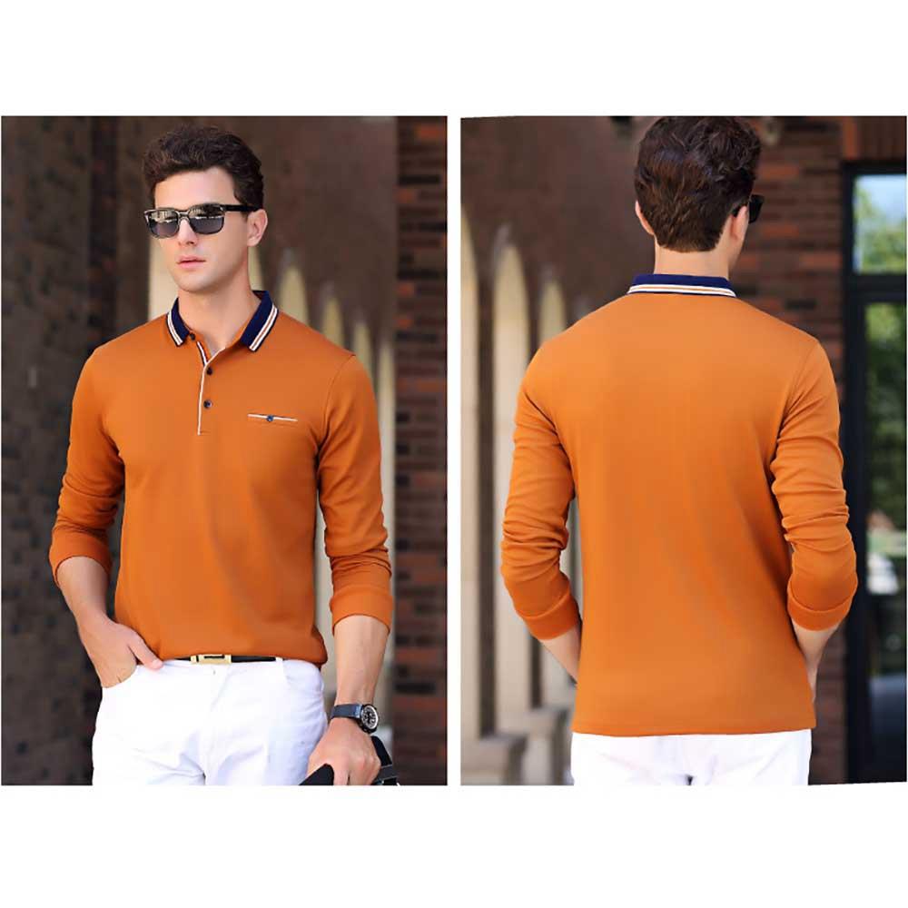 Men's Autumn Business Casual Long Sleeve Lapel Polo Shirt Anti-Pilling Size XL - Yellow