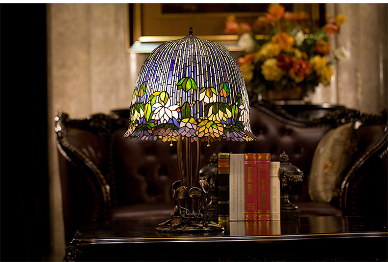 FUMAT 18 Inches Tiffany Style Stained Glass Metal Iron Base Handcrafted Floor Lamp - Romantic Lotus Moonlight Design
