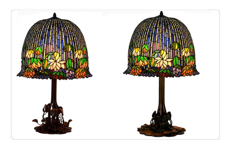 FUMAT 18 Inches Tiffany Style Stained Glass Metal Iron Base Handcrafted Floor Lamp - Romantic Lotus Moonlight Design