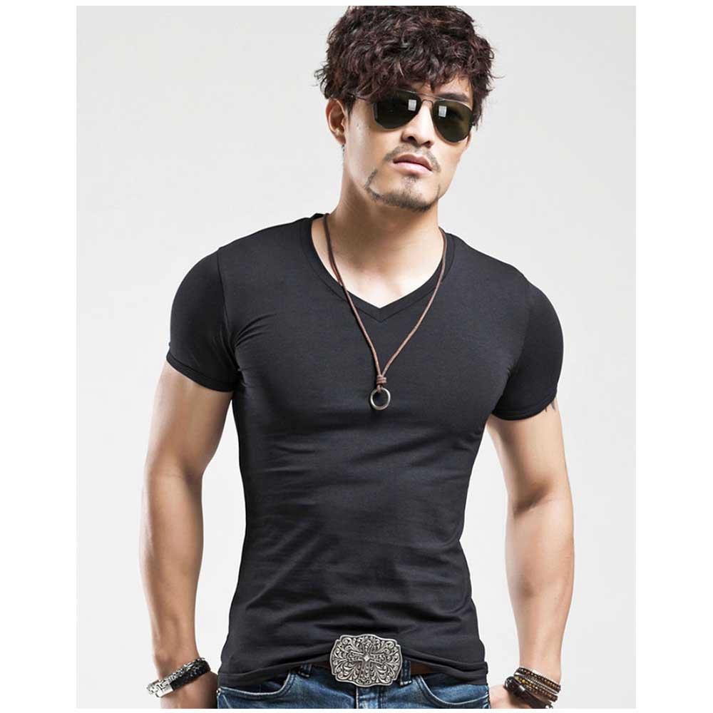 Men Solid Color Casual T-shirt Cotton Crewneck Short Sleeve Size 5XL - Dark Gray