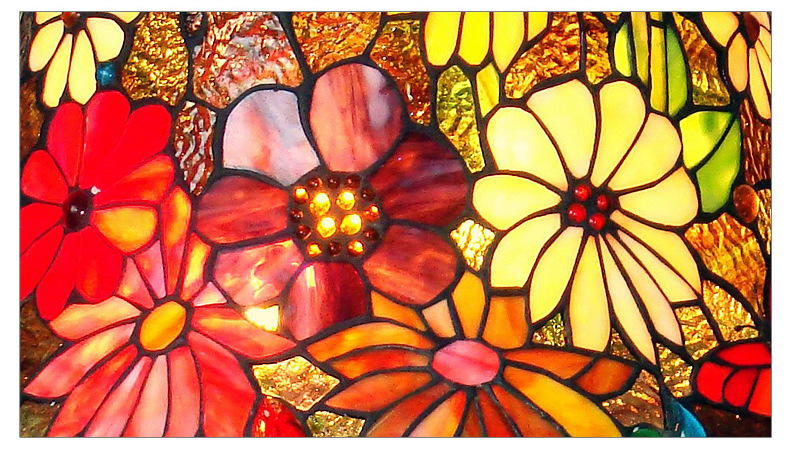 FUMAT 8" Tiffany Style Stained Glass Table Lamp - Romantic Flower Design