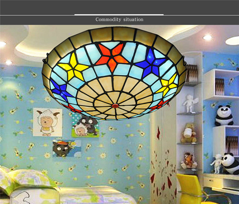 FUMAT Mediterranean Tiffany Style Ceiling Light - Colorful Star Design Size 40CM
