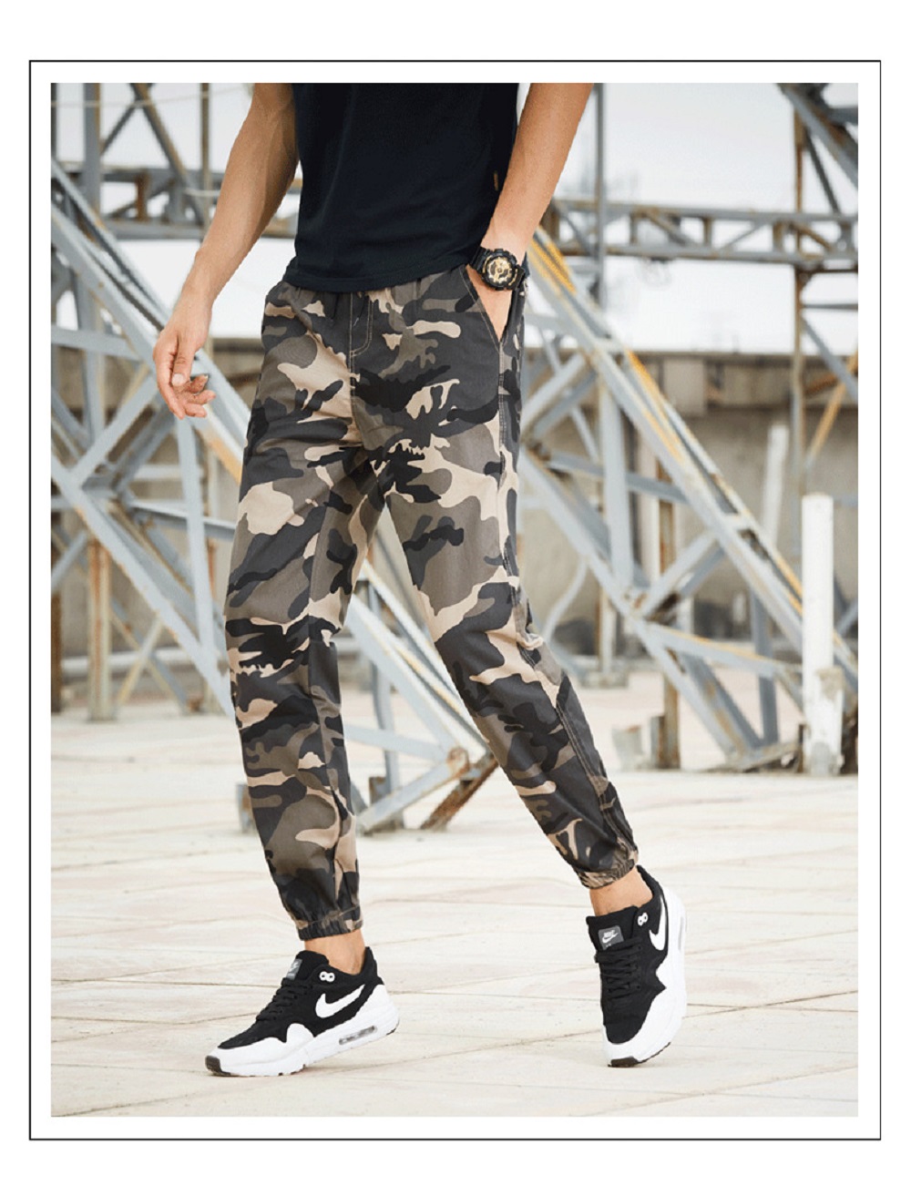 Men's Autumn Casual Sports Camouflage Ninth Pants (Slim Fit Size M) - Army Green