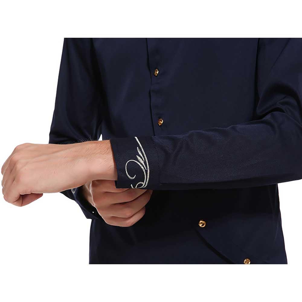 Men's Fashion Casual Long Sleeve Shirt Slim Fit Special Buttons Cotton Size S - Black
