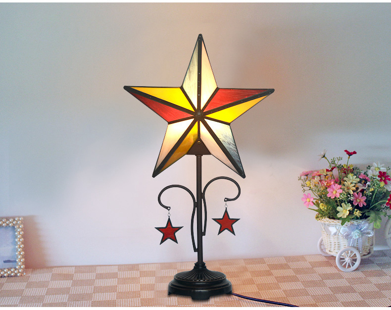 FUMAT Tiffany Style Stained Glass Handcrafted Table Lamp - Creative Five-pointed Star Design