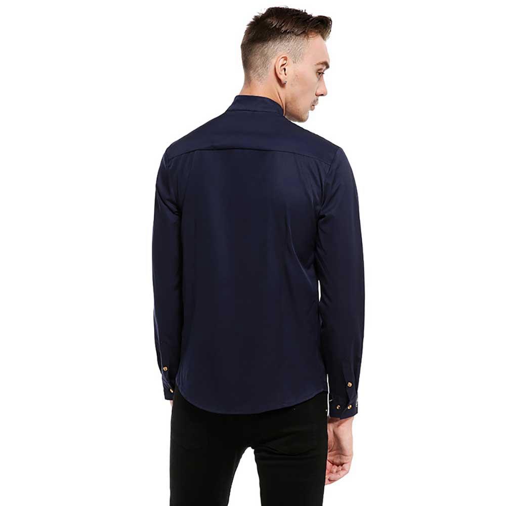 Men's Fashion Casual Long Sleeve Shirt Slim Fit Special Buttons Cotton Size S - Navy Blue