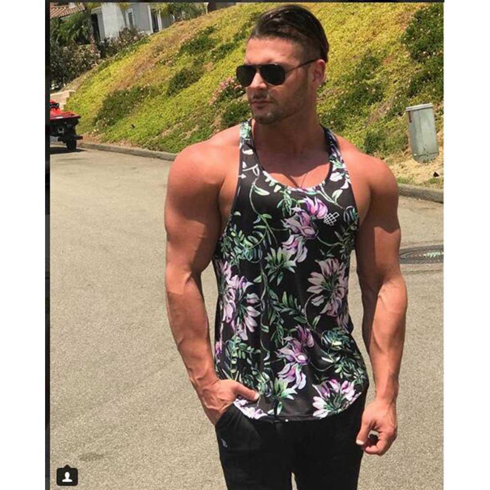 Men Sports Fitness Breathable Slim Vest Size M - Flower