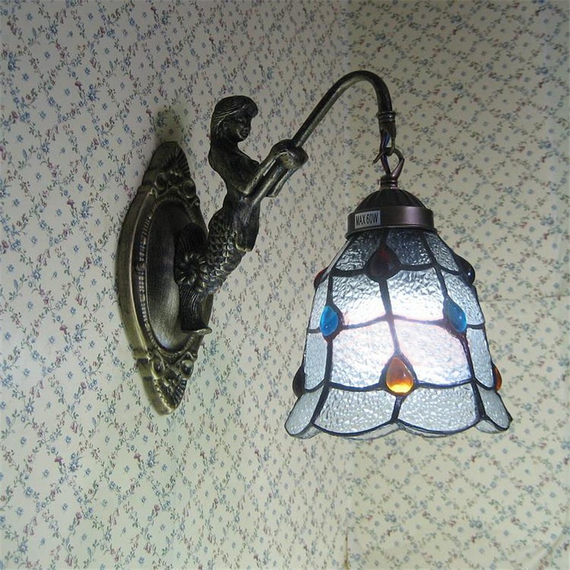 FUMAT Stained Glass LED Wall Lamp - Vintage Mermaid Glass Design