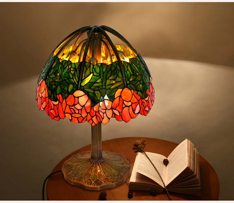 FUMAT Tiffany Style Stained Glass Handcrafted Table Lamp - Romantic Lotus Design