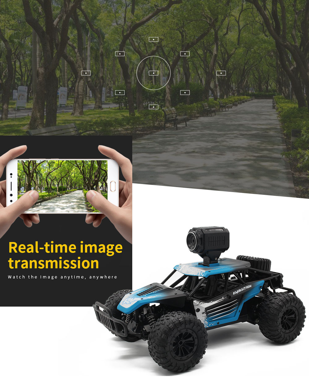 JDRC 1801 2.4G Wifi FPV 1:18 4WD Brushed Off-road RC Car with HD Camera RTF - Black