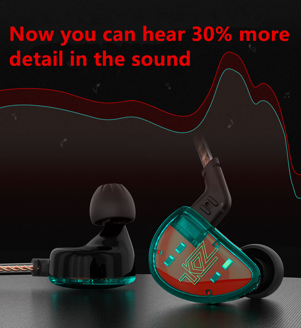 KZ AS10 5BA HiFi Stereo Earphone In-ear Earbuds with 0.75mm 2 Pin Cable - Black WITH MIC