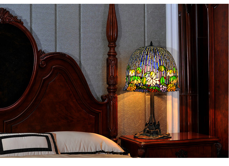 FUMAT 18 Inches Tiffany Style Stained Glass Metal Iron Base Handcrafted Floor Lamp - Romantic Lotus Moonlight Design